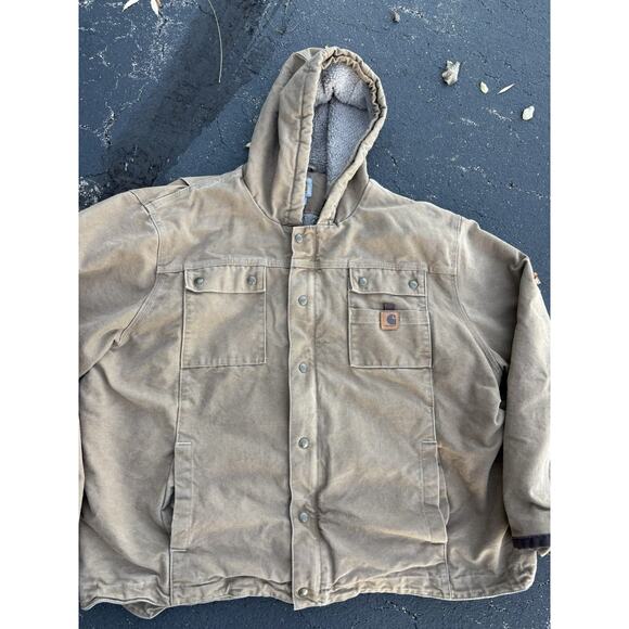 Carhartt Jacket Mens XXXL Bartlett Sherpa 3XL Tan Duck Hooded - Picture 2 of 9